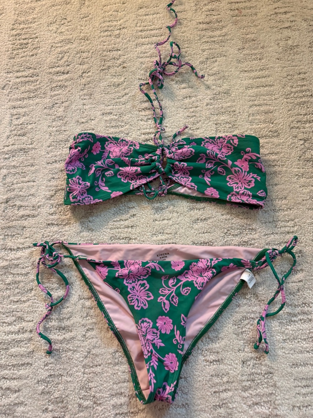 XiRENA Green Bikini with Pink Floral Print